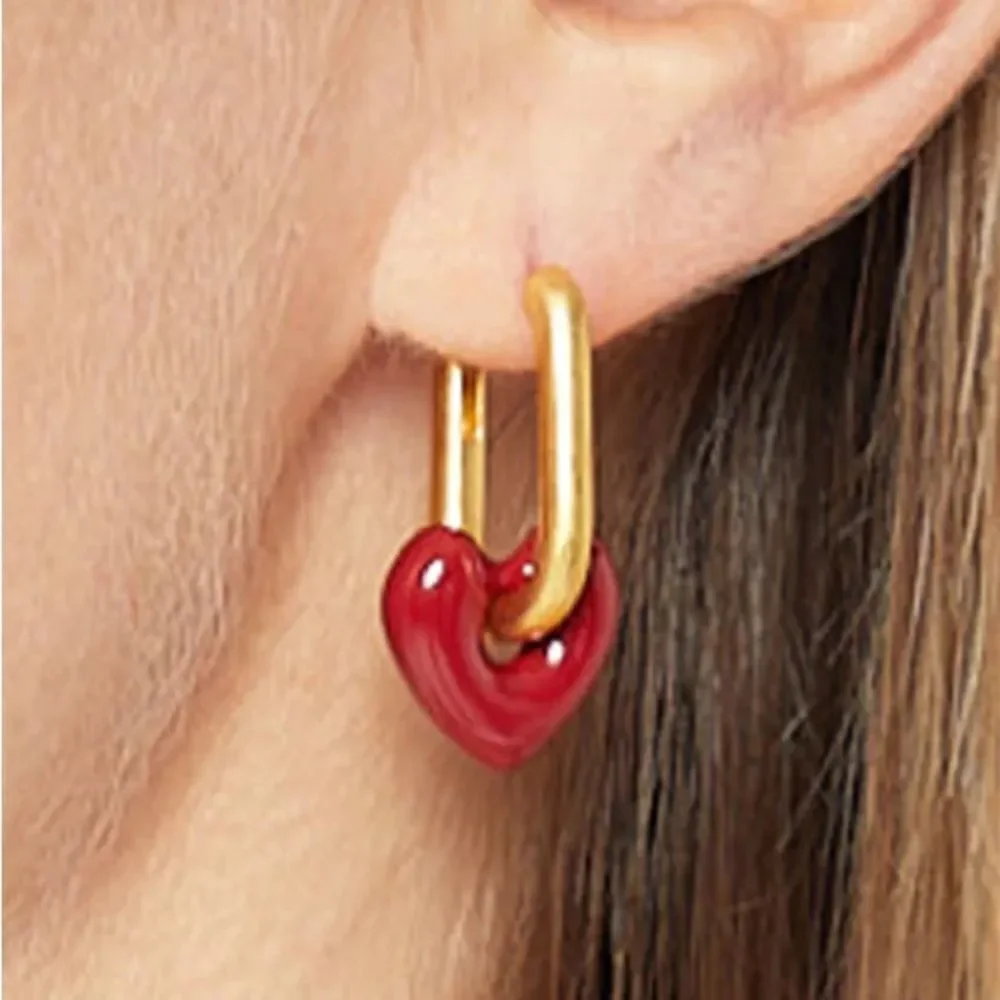 Gold and Red Heart Earrings A1169
